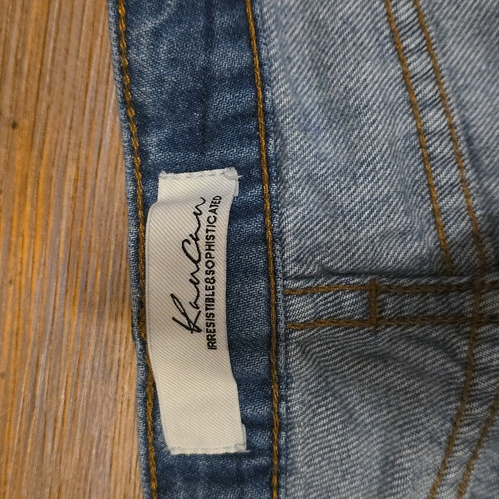 Kancan Blue Ripped Jean Shorts with Leopard Accent - Picture 5 of 5